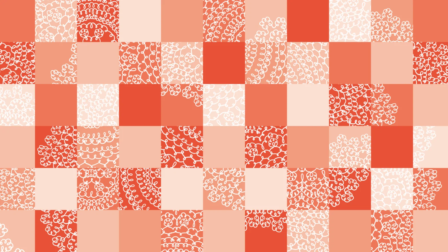 Grafika w małe kwadraty w różnych odcieniach pomarańczy. W